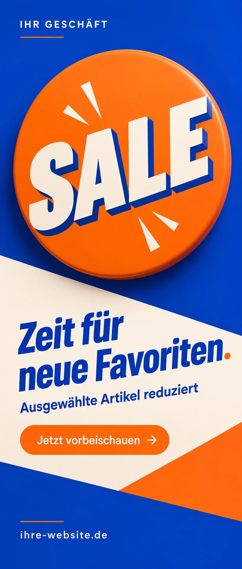 Sale – Blau & Orange – Designentwurf für Rabatt & Sale